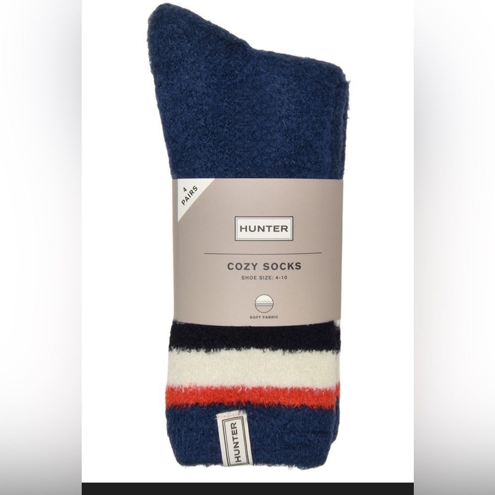 Hunter Cozy Socks - Navy and Red Stripes - 4 Pairs